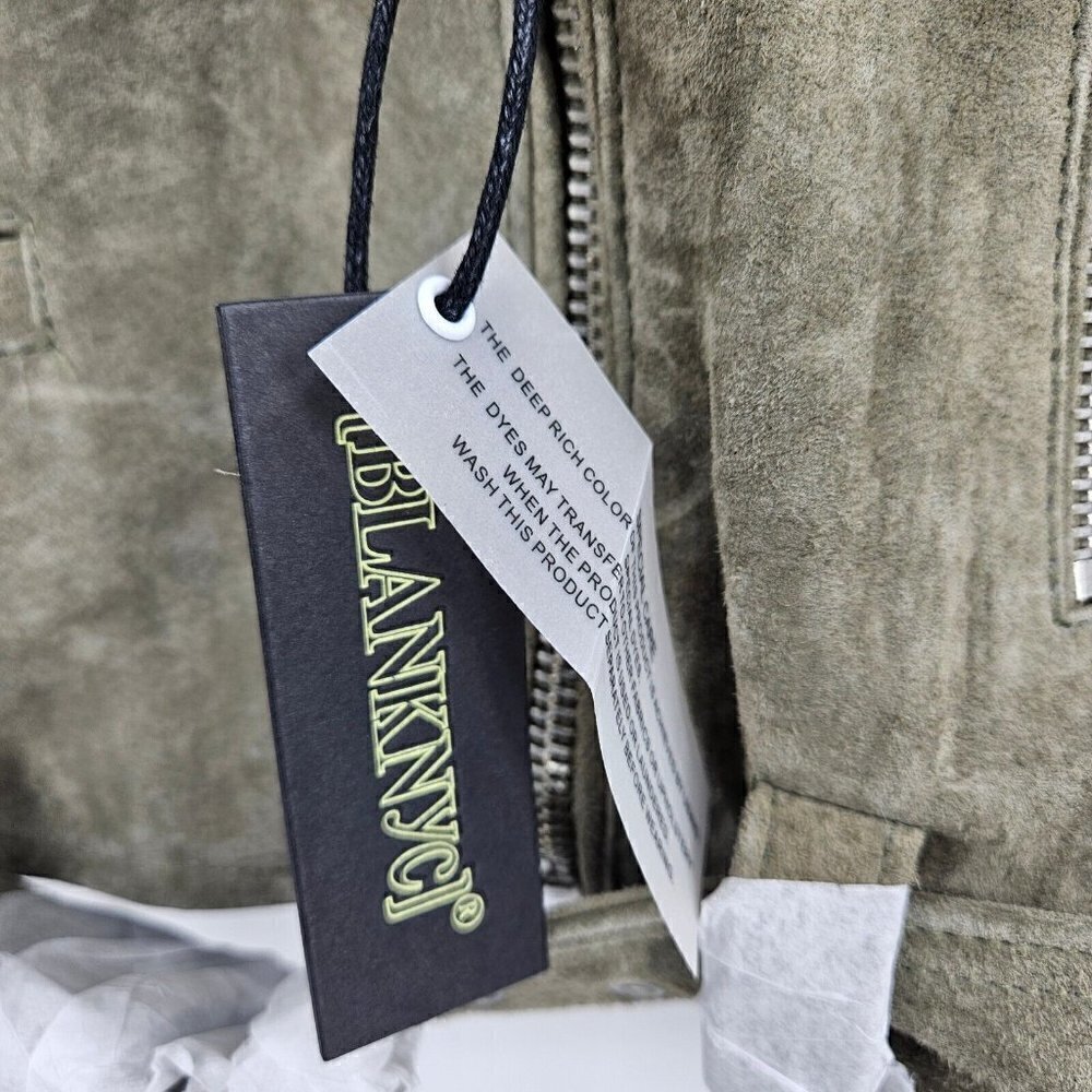 New Blank NYC Suede Moto Jacket Womens S Rosemary Green Leather Crop Blank NYC - Picture 4 of 7